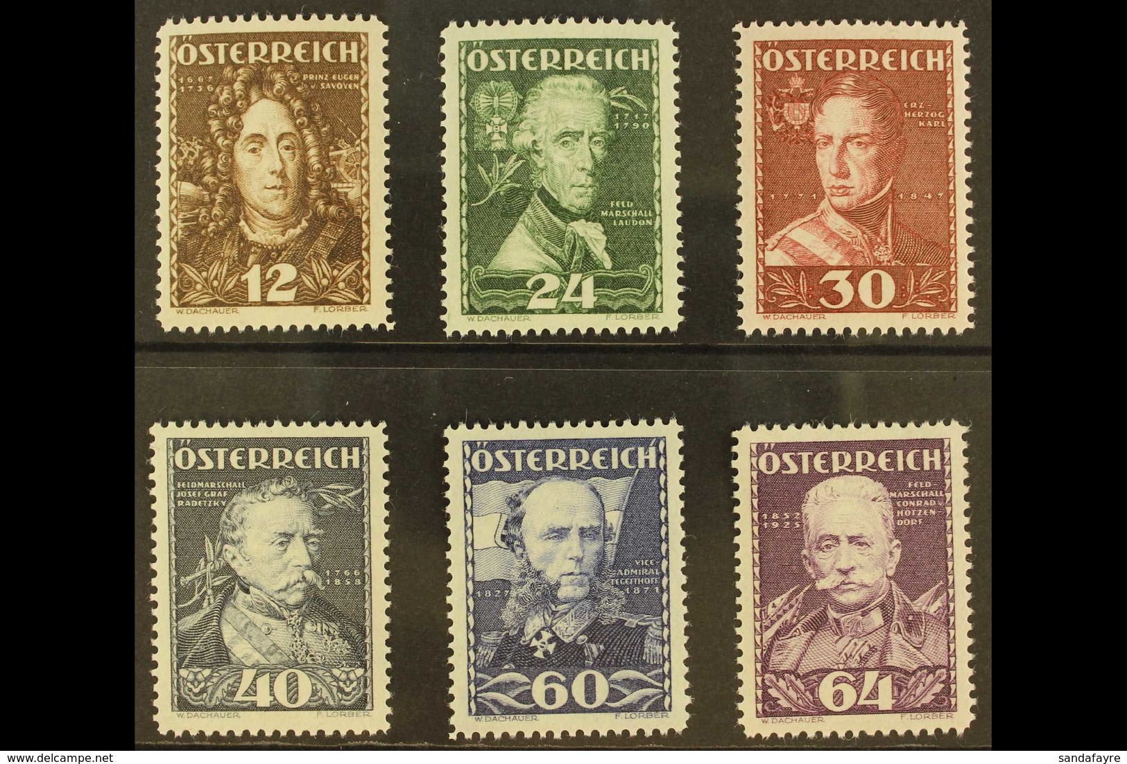 1935 Welfare Funds, Austrian Heroes Set, Mi 617/22, Never Hinged Mint (6). For More Images, Please Visit Http://www.sand - Sonstige & Ohne Zuordnung