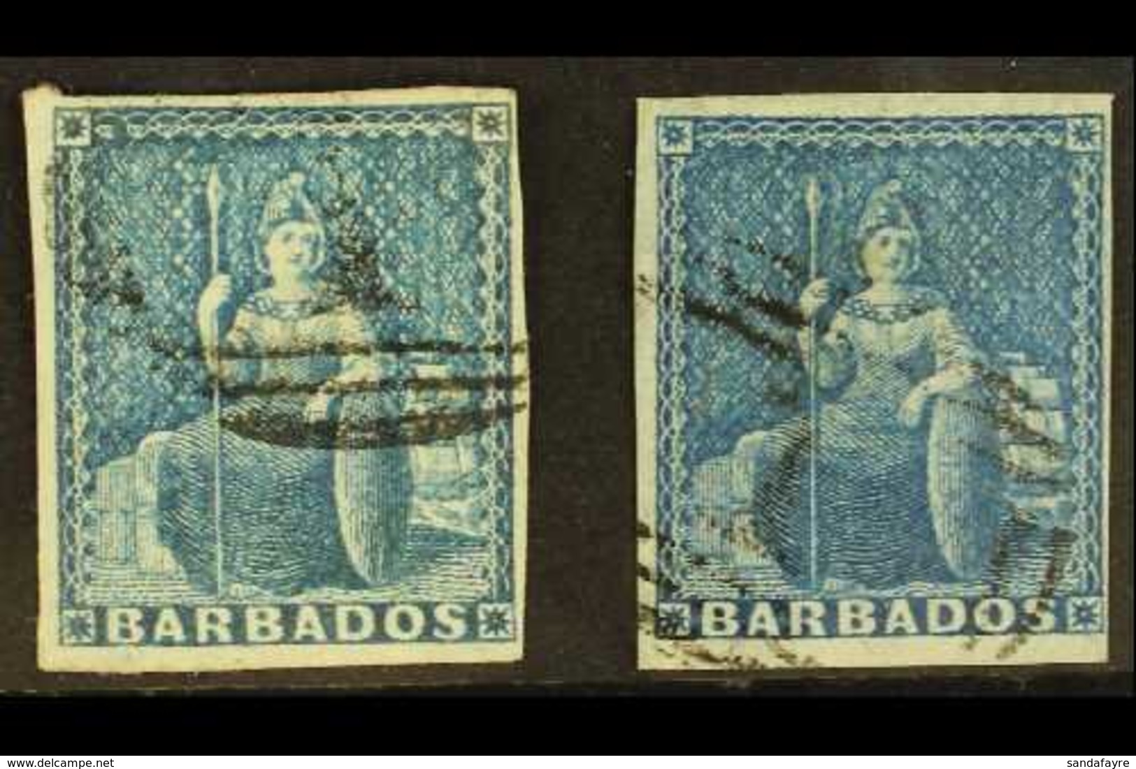 1855-58 (1d) Pale Blue And (1d) Deep Blue, SG 9/10, Good Used With Four Margins.(2 Stamps) For More Images, Please Visit - Barbados (...-1966)