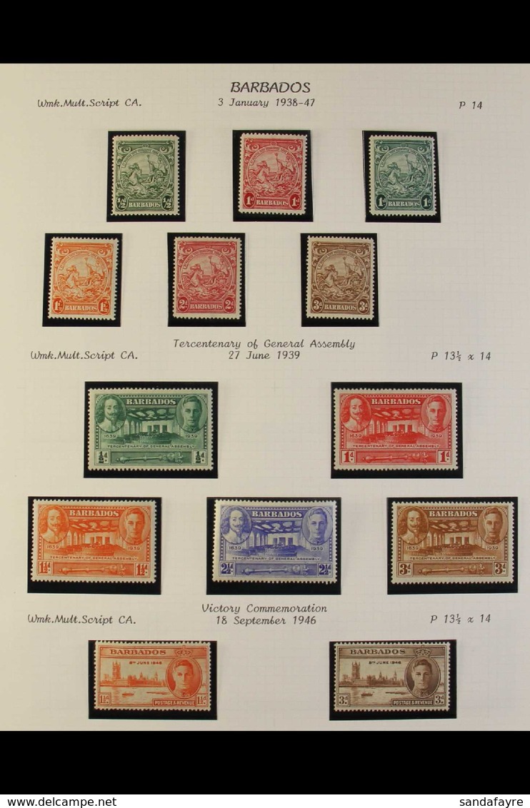 1937-52 KGVI FINE MINT A Complete Basic Run For The Period (SG 245/288 And Postage Dues SG D1/6); Plus Most 1938-47 Defi - Barbados (...-1966)