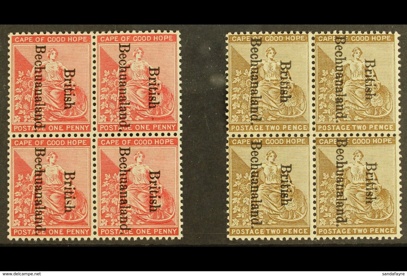 1893 1d Carmine And 2d Bistre Ovptd, SG 38/39, In Very Fine Mint Blocks Of 4. For More Images, Please Visit Http://www.s - Sonstige & Ohne Zuordnung