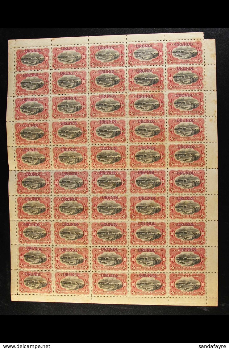 RUANDA URUNDI 1915 10c Black And Carmine With "URUNDI" Local Overprint In Violet, Cob 17, A COMPLETE SHEET OF FIFTY In N - Sonstige & Ohne Zuordnung