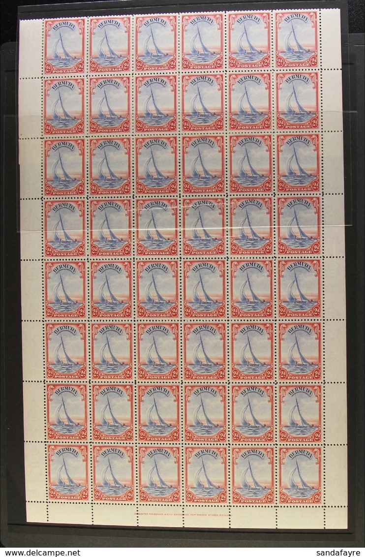 1938-52 COMPLETE SHEET NHM 2d Ultramarine & Scarlet, Complete Sheet Of 60 Stamps (6 X 10), Selvedge To All Sides, Never  - Bermuda