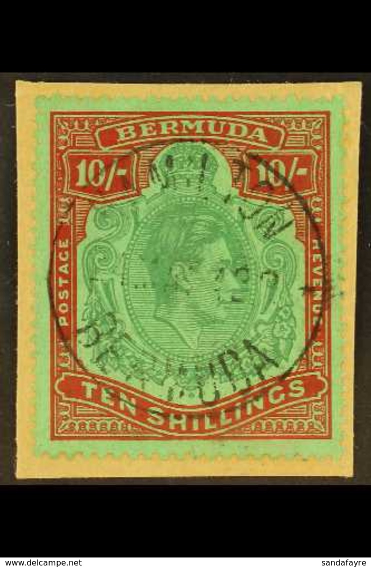 1938-53 10s Bluish Green And Deep Red / Green, SG 119a, Very Fine Used On Small Piece. For More Images, Please Visit Htt - Bermuda