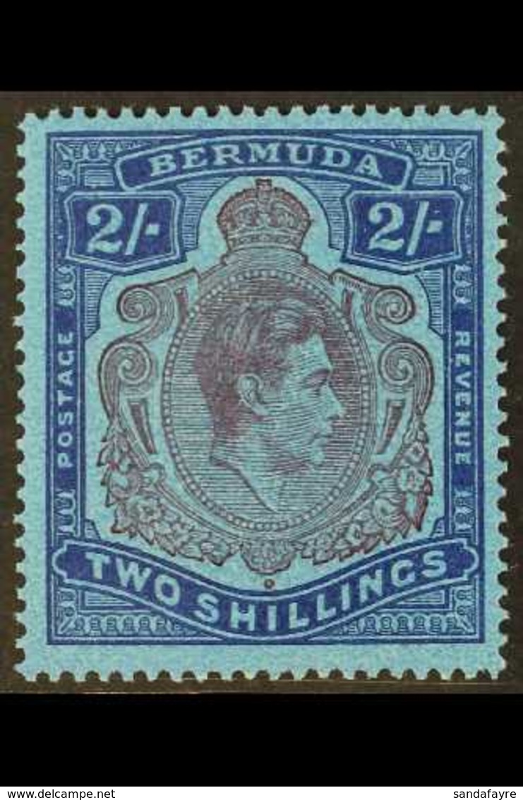 1938-53 2s Purple & Blue On Deep Blue Perf 14 Ordinary Paper With GASH IN CHIN Variety, SG 116cf, Very Fine Mint, Very F - Bermuda