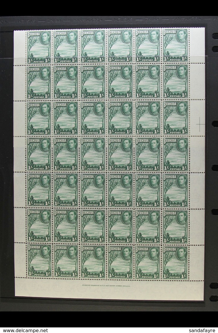 1952 1 SHILLING BLUISH GREEN COMPLETE SHEET 1s Bluish Green, SG 115a, Complete Sheet With Selvedge To All Sides, 6 X10,  - Bermuda