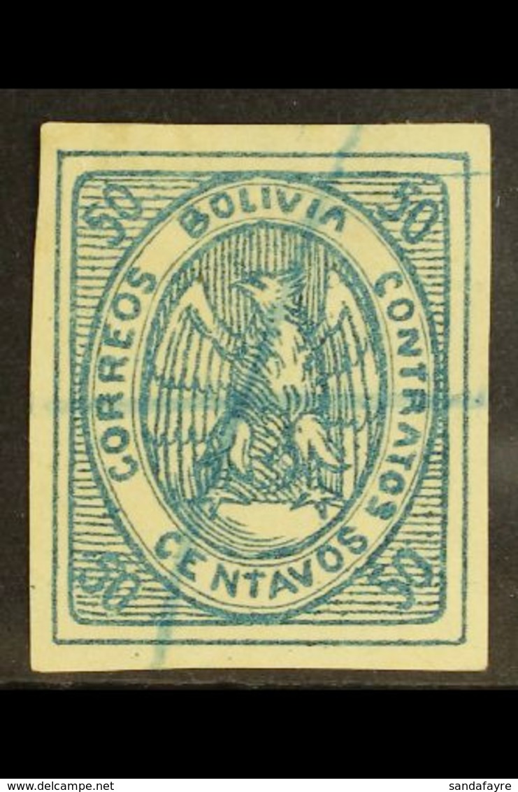 1867-68 50c Blue Condor (Scott 6, SG 11), Fine Used With Pen Cancel, Four Large Margins, Expertized A.Roig. For More Ima - Bolivien