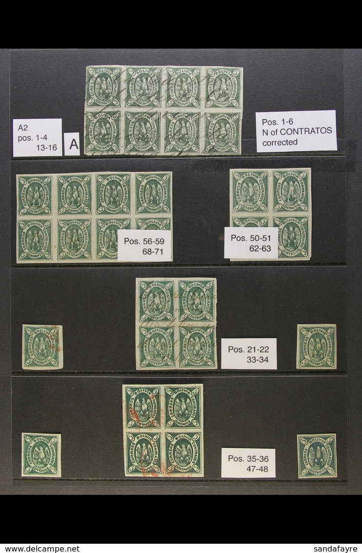 1867-68 5c Green Condor SPECIALIZED COLLECTION Of Very Fine Mint & Used Examples, Chiefly As Pairs Or Blocks Of 4, 6 & 8 - Bolivia
