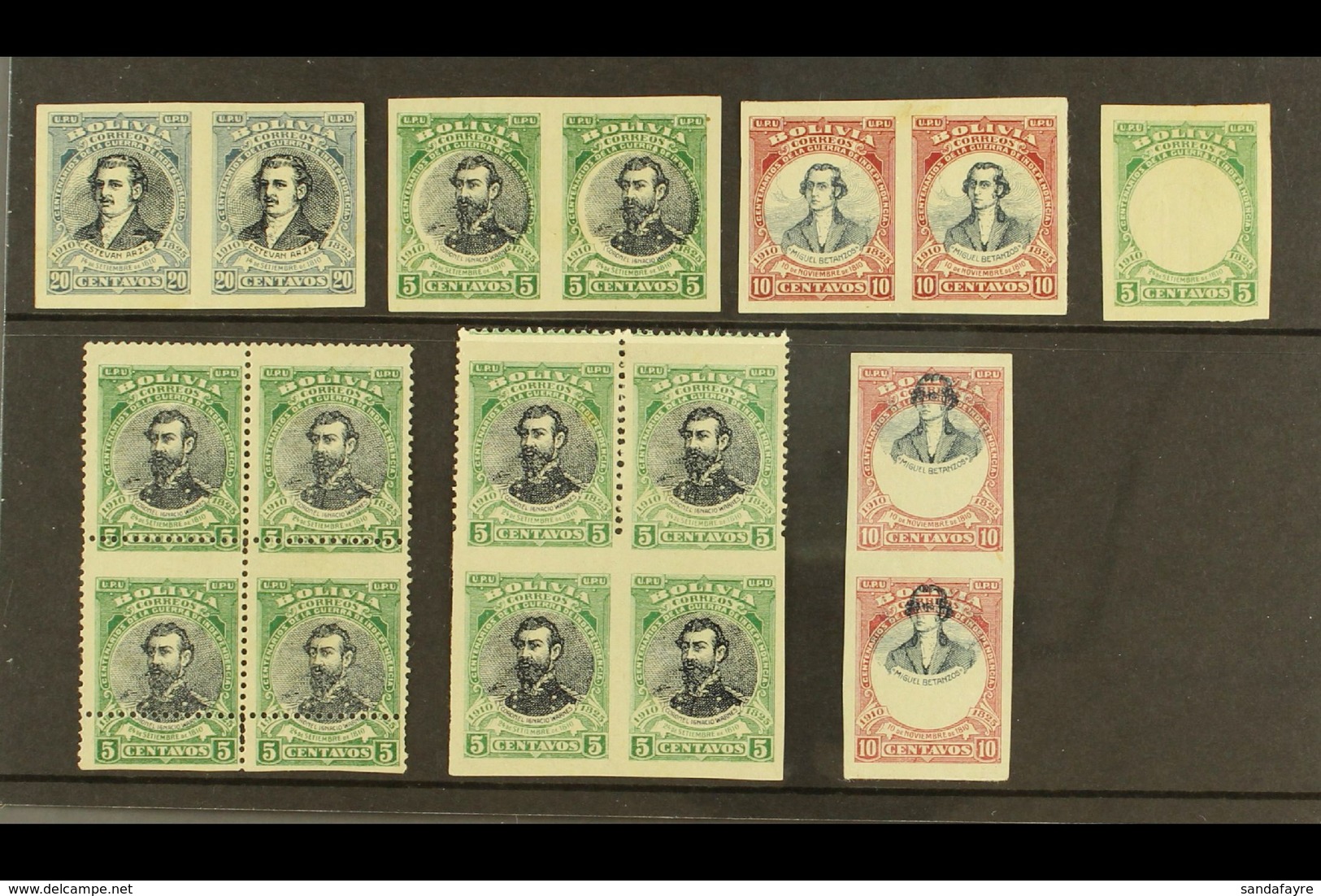 1910 VARIETIES & ERRORS. War Of Independence Fine Mint Group Of Perf Varieties & Errors, Comprising 1910 Horiz Imperf Pa - Bolivia