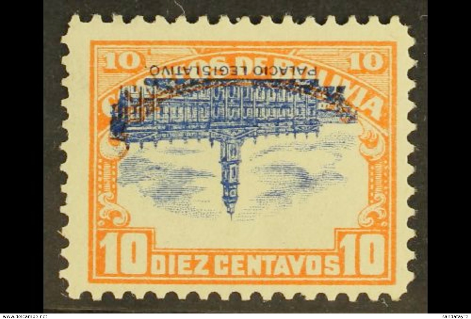 1916-17 10c Orange & Blue Parliament With Stop CENTRE INVERTED Variety (Scott 116c, SG 147b), Very Fine Mint, Fresh, Sig - Bolivia