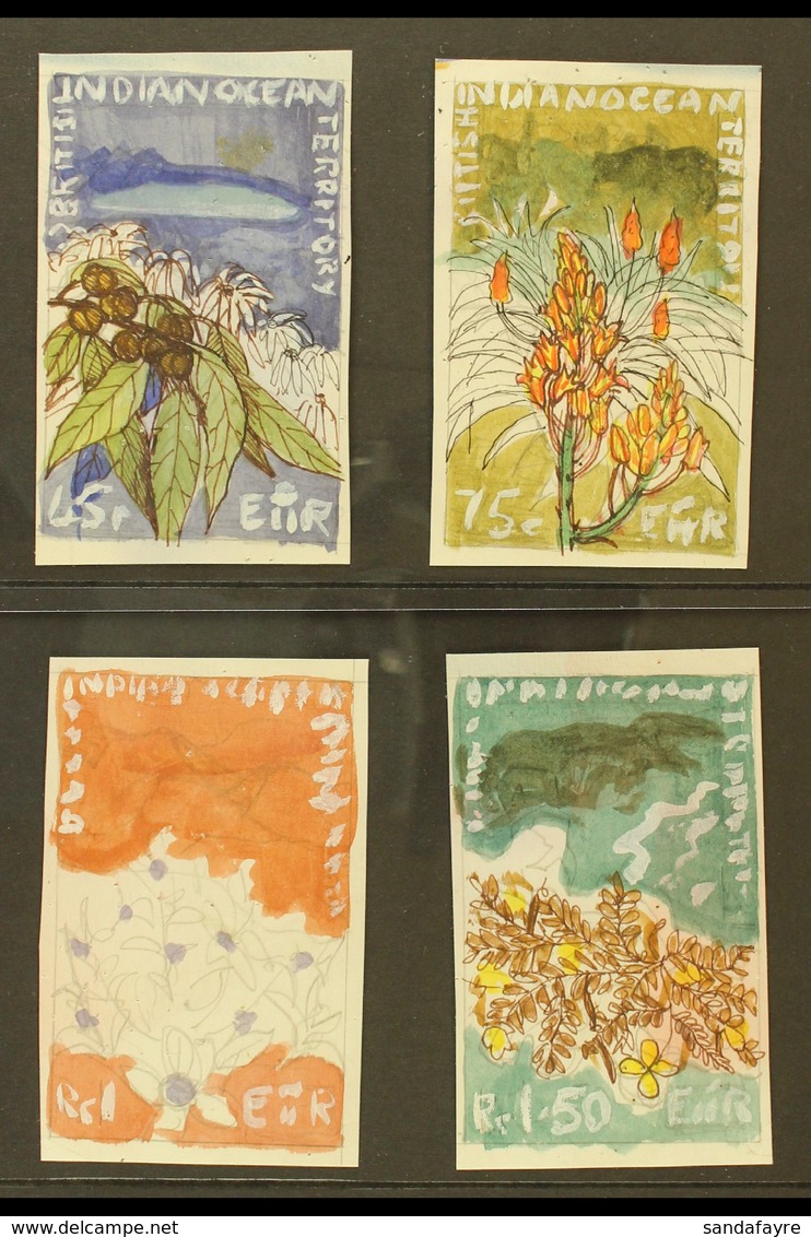 1975 UNIQUE HANDPAINTED ESSAYS For The 1975 Wildlife Issue (SG 77/80) - Four Small Watercolour Paintings By Sylvia Goama - Britisches Territorium Im Indischen Ozean