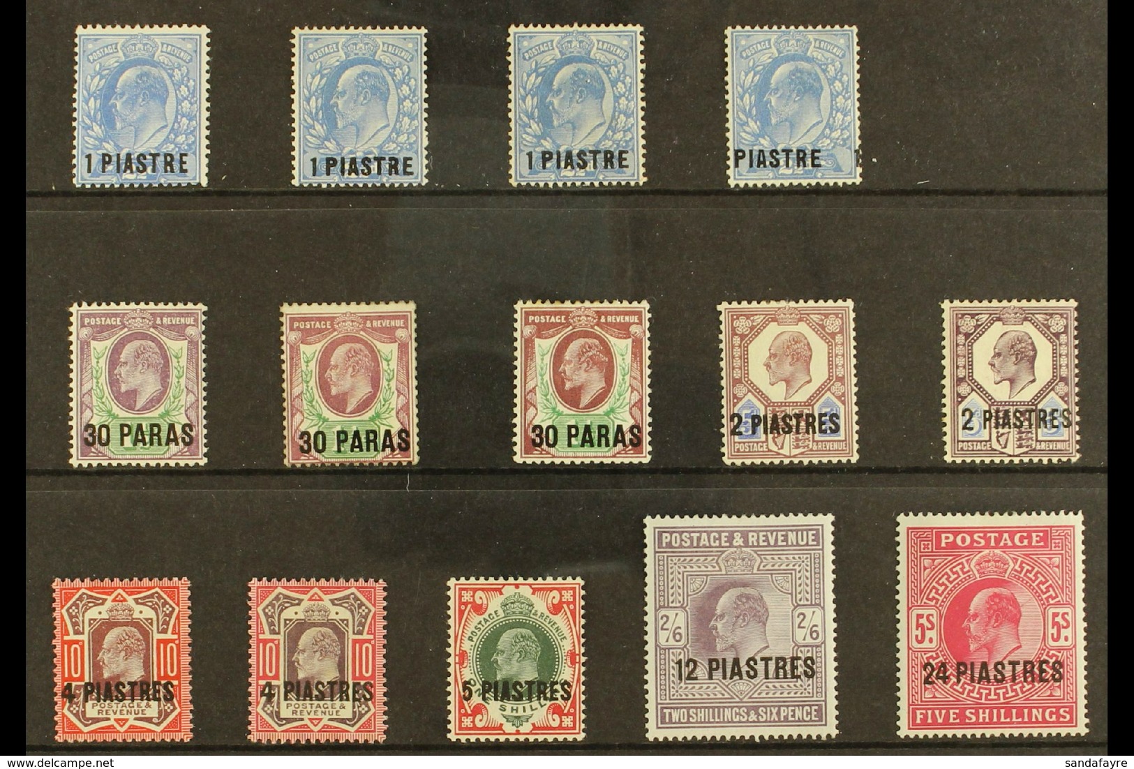 TURKISH CURRENCY 1911-13 KEVII Set With Some Perforation & Shade Variants Plus 30pa On 1½d With "surcharge Double, One A - Levante Británica