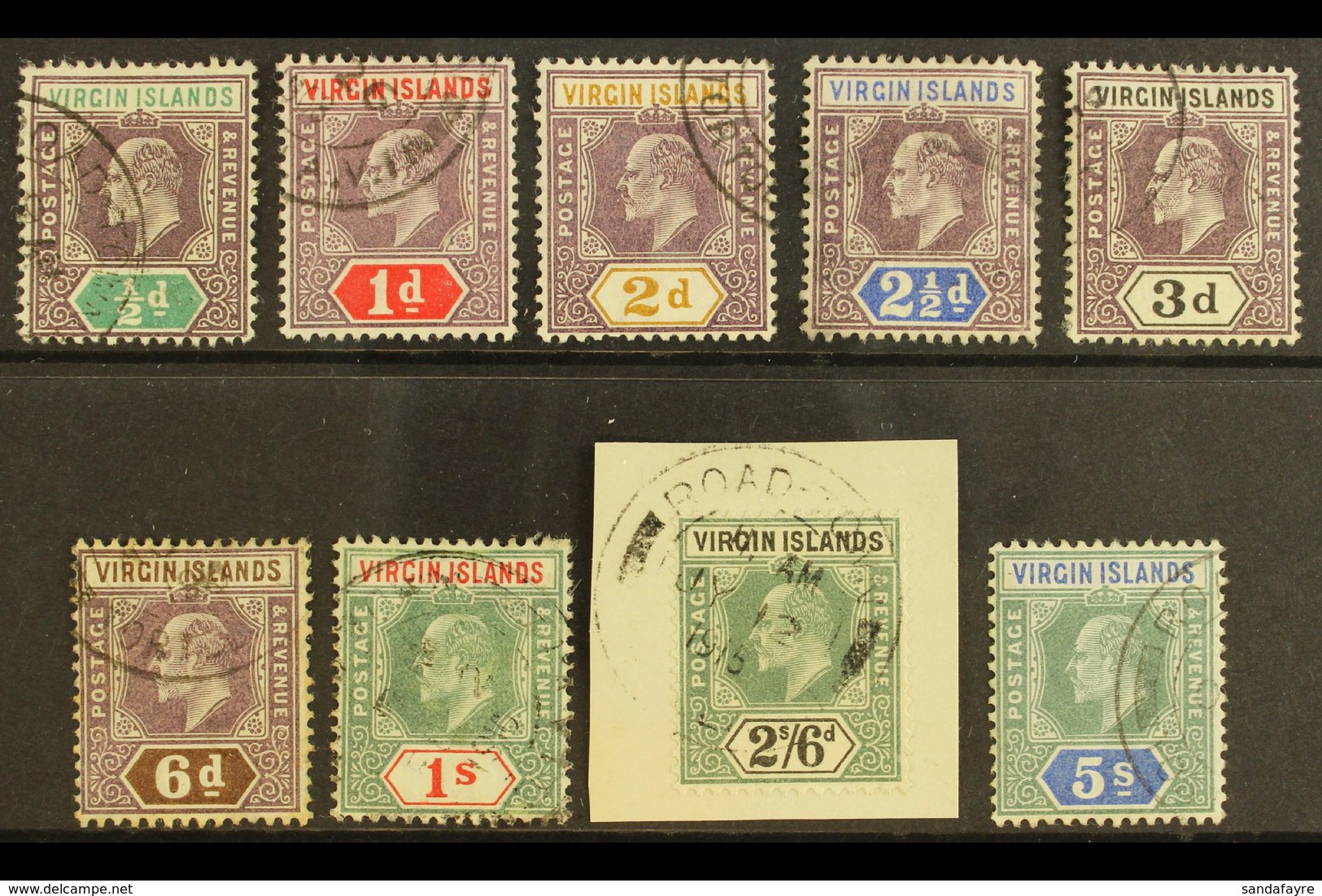 1904 KEVII Defins, Wmk Mult Crown CA Set, SG 54/62, Very Fine Used, 2s6d Used On Piece (9). For More Images, Please Visi - British Virgin Islands