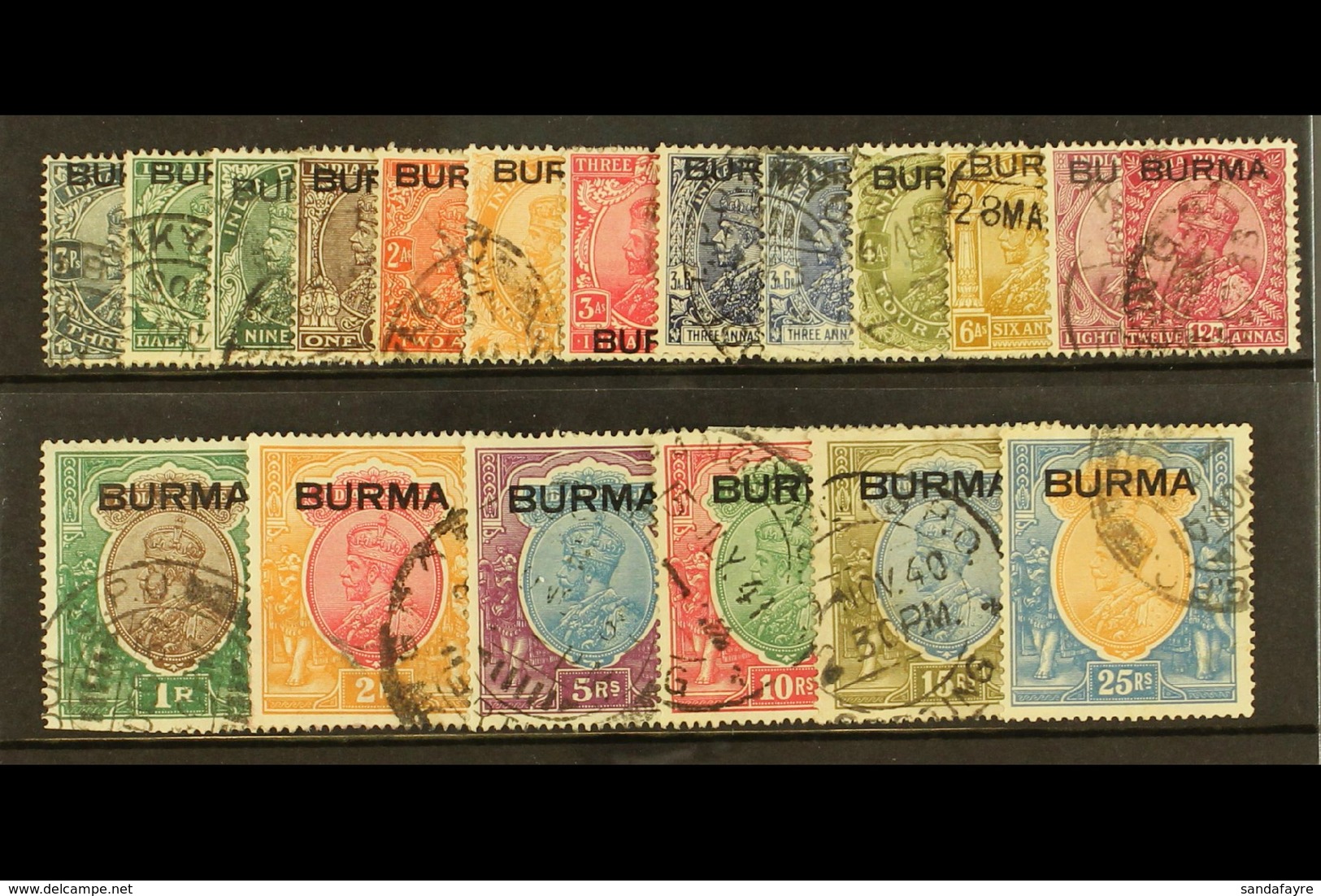1937 Geo V Set To 25r Complete, SG 1/18, Very Fine Used (1r Trimmed Perfs Bottom Left). (18 Stamps) For More Images, Ple - Burma (...-1947)