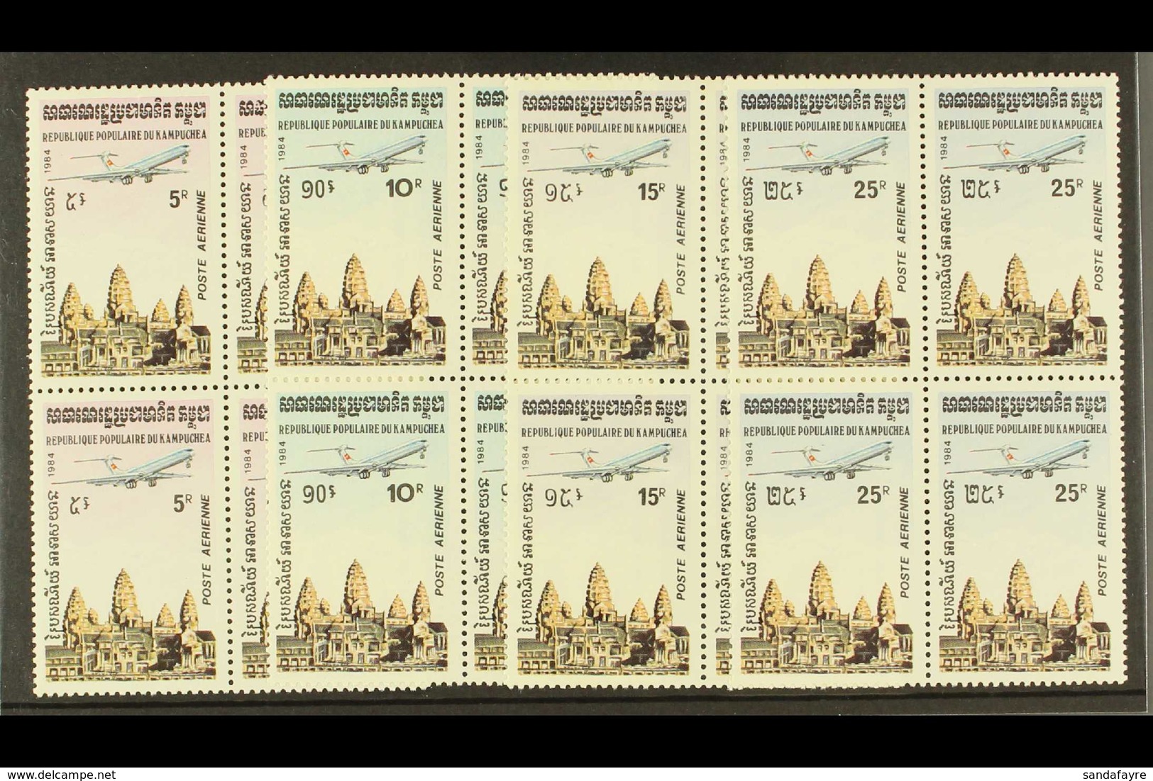 1984 AIR "Aeroplane Over Angkor Wat Temple" Complete Set (SG 504/07, Yvert 32/35) In Superb Never Hinged Mint BLOCKS OF  - Kambodscha