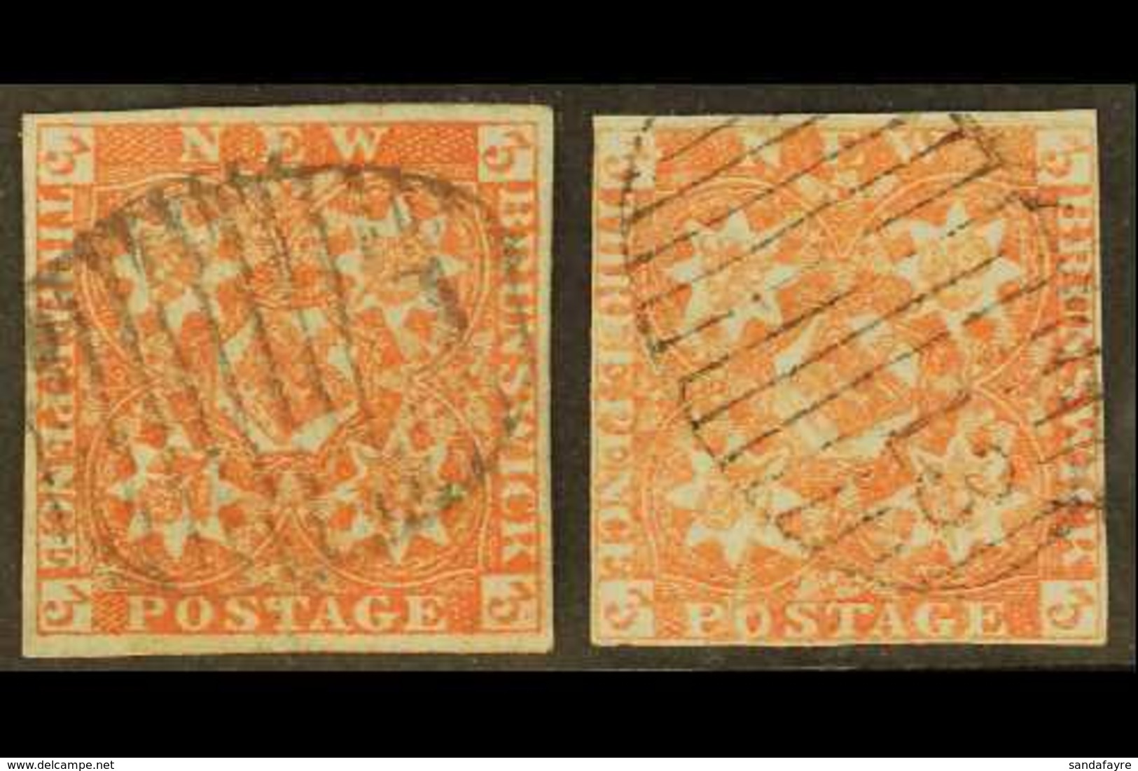 1851-60 3d Red Both Shades (SG 1/2), One With 4 Good Margins And Fine "1" In Barred Oval Cancel, Small Hinge Thin; The O - Sonstige & Ohne Zuordnung