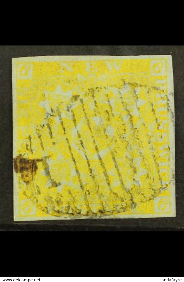 1851-60 3d Yellow Imperf, SG 3, Used With Four Clear To Large Margins And Net Barred Oval Cancel, Small Ink Stain At Lef - Sonstige & Ohne Zuordnung