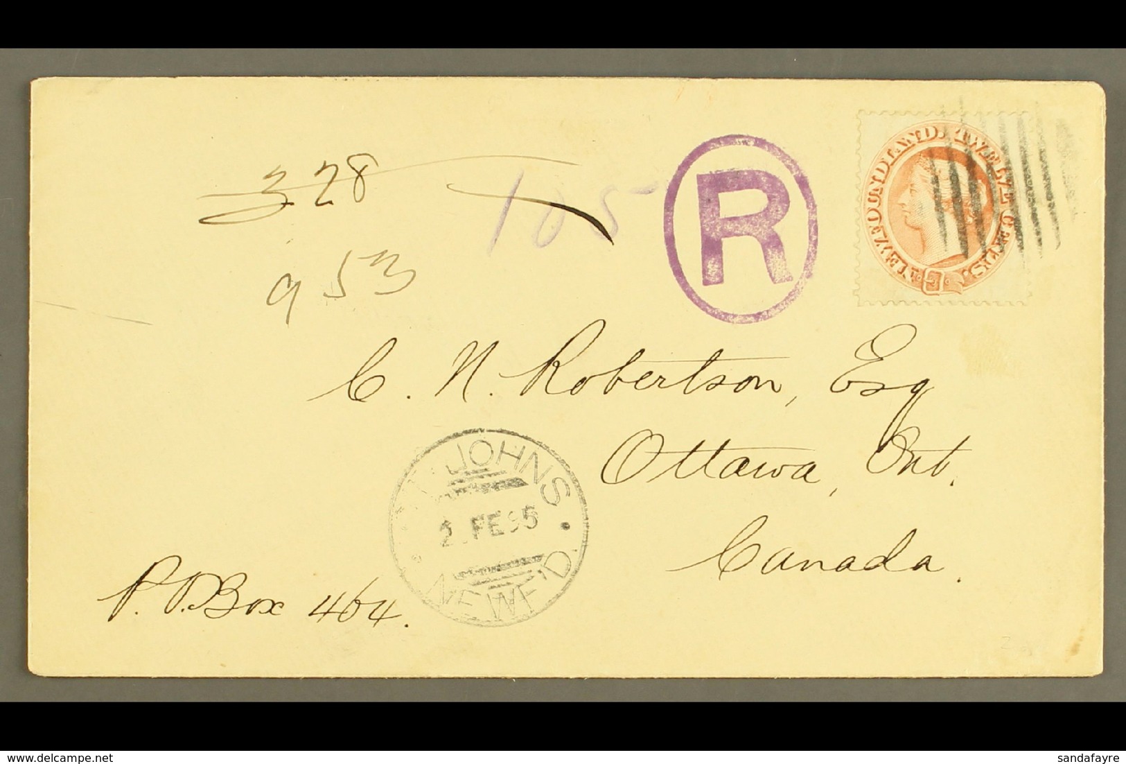 1895 Registered Cover To Ottawa Franked 1870 12c Chestnut Tied By Barred Circular Cancel With Violet "R" In Oval And St  - Sonstige & Ohne Zuordnung