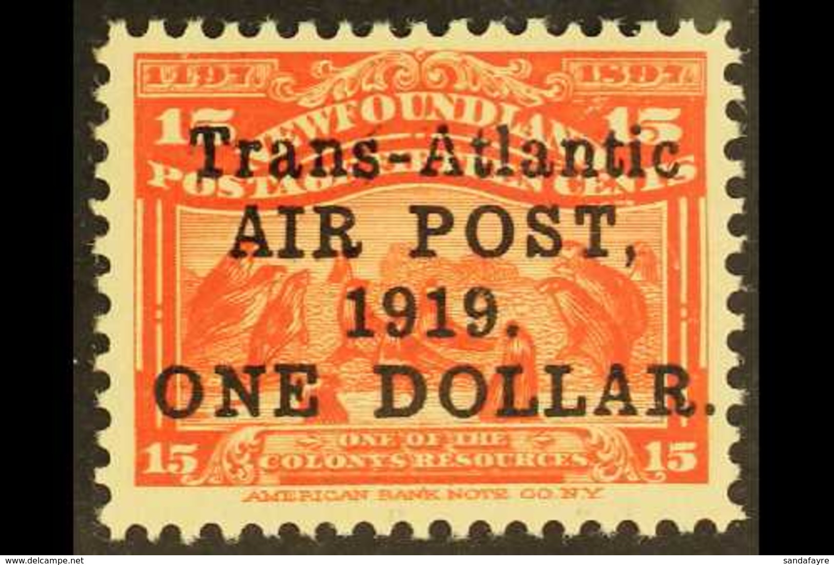 1919 $1 On 15c Bright Scarlet Trans Atlantic Air Post, SG 143, Very Fine And Fresh Mint. For More Images, Please Visit H - Other & Unclassified