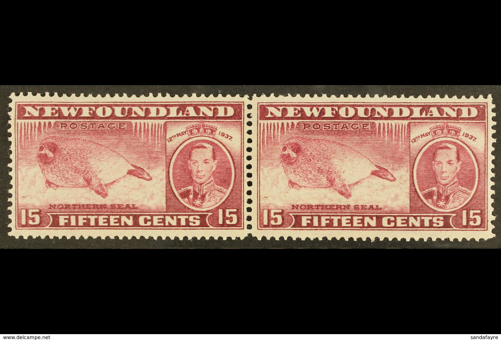 1937 15c Claret Perf 13½ (line) Harp Seal PAIR WITH & WITHOUT WATERMARK, SG 263ca, Never Hinged Mint. For More Images, P - Other & Unclassified