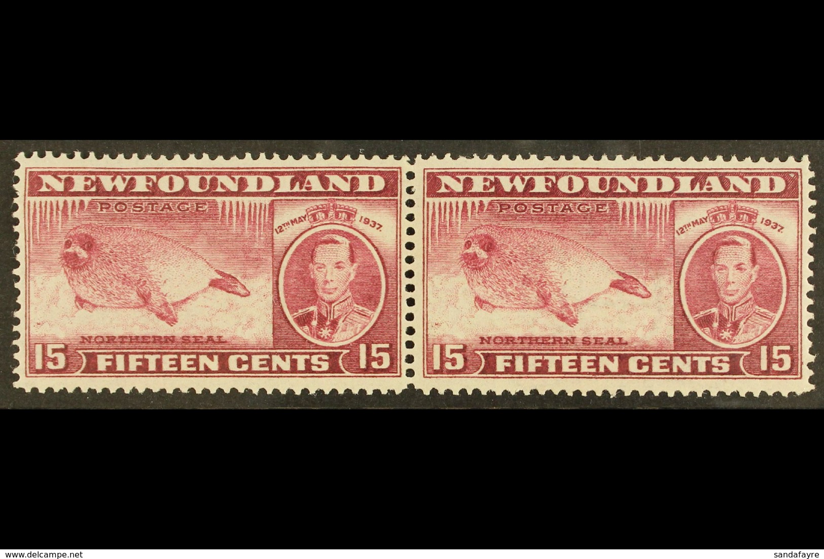 1937 15c Claret Perf 13½ (line) Harp Seal PAIR WITH & WITHOUT WATERMARK, SG 263ca, Never Hinged Mint. For More Images, P - Sonstige & Ohne Zuordnung