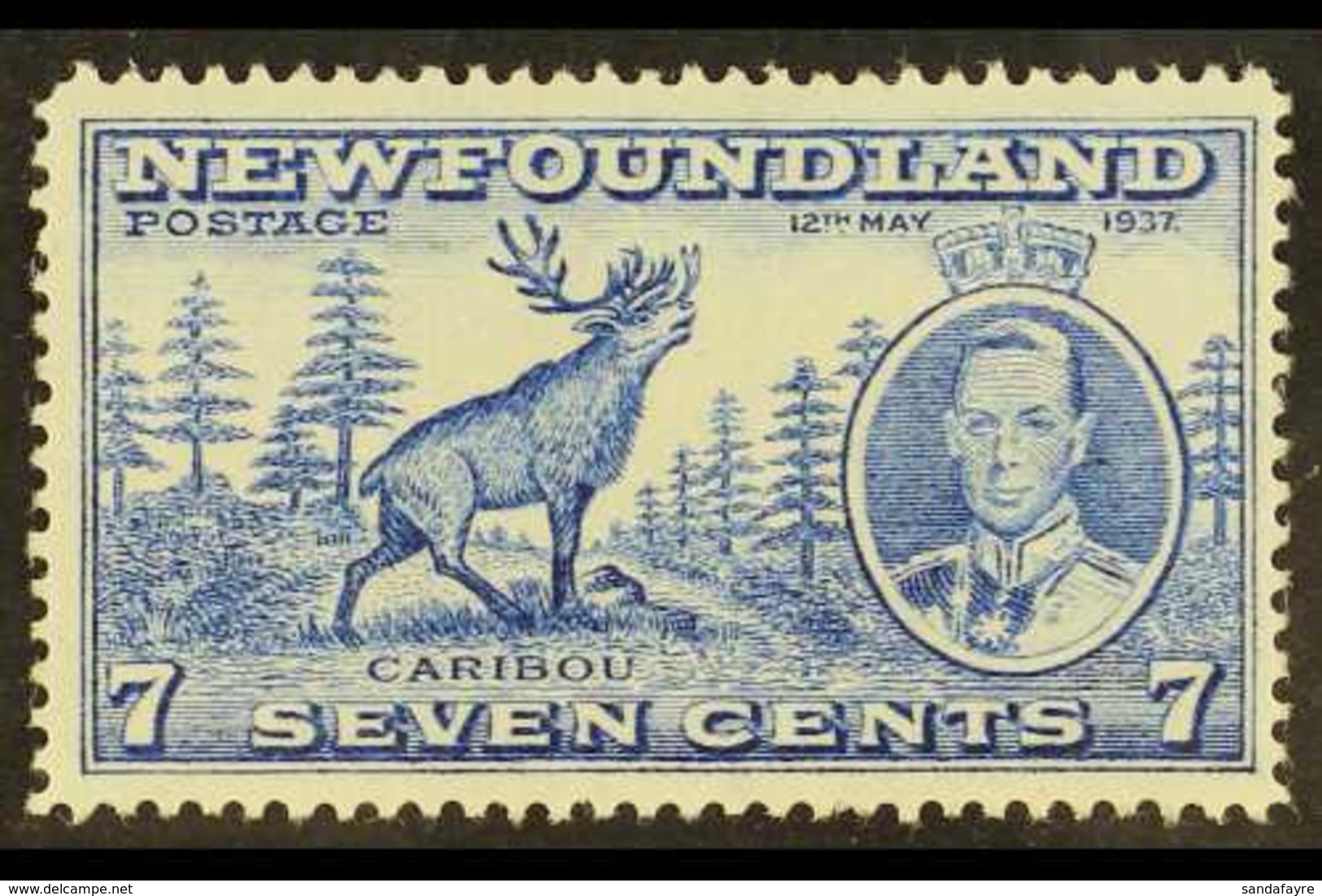 1937 7c Bright Ultramarine, "Caribou", Variety "Re-entry At Right", SG 259b, Very Fine Mint. For More Images, Please Vis - Other & Unclassified