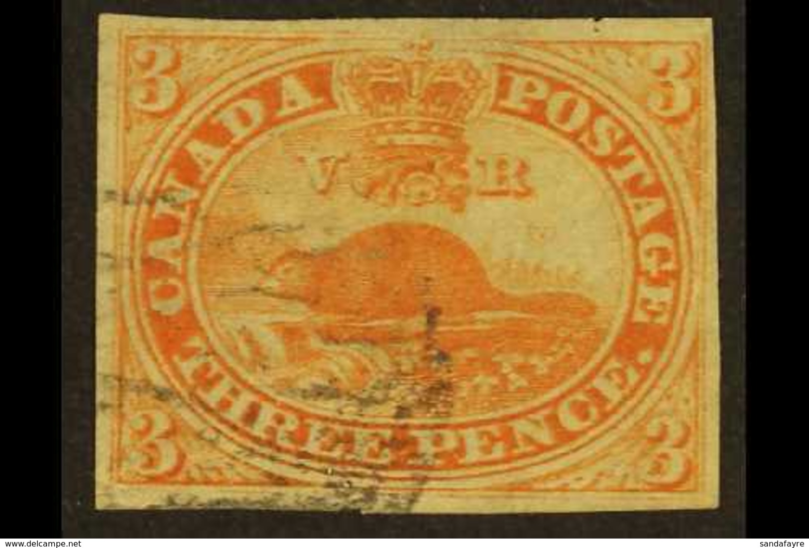 1852-57 3d Orange- Red On Thin Paper, Unitrade 4d, Used Lightly Cancelled With 4 Margins. For More Images, Please Visit  - Sonstige & Ohne Zuordnung