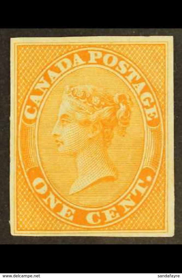 1859 1c Queen Imperf Colour Trial In Orange, Unitrade 14 TCii, Fine. For More Images, Please Visit Http://www.sandafayre - Andere & Zonder Classificatie