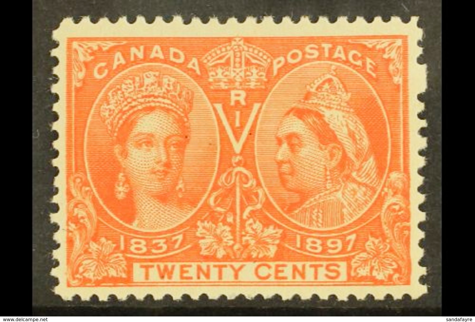 1897 20c Vermilion Jubilee With Unusual Missing Perf Pin At Right, SG 133, Very Fine Lightly Hinged Mint. For More Image - Sonstige & Ohne Zuordnung