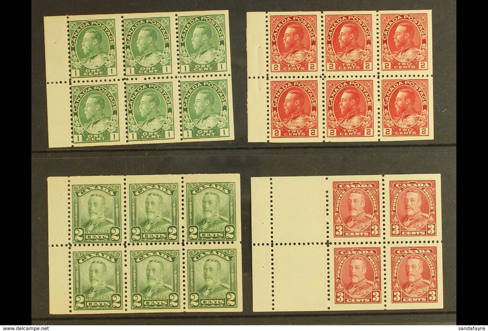 1911-1935 BOOKLET PANES 1911-22 1c Deep Yellow-green & 2c Deep Rose-red Panes Of 6 (SG 199a & 201a), 1928-29 2c Green Pa - Sonstige & Ohne Zuordnung