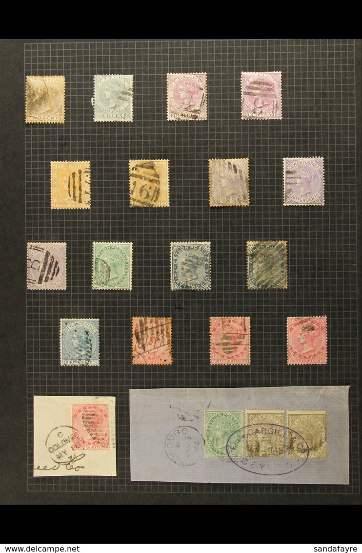 1866-1951 USED COLLECTION On Leaves, Inc 1866-68 1d (x4) & 3d, 1872-80 Most Vals To 96c (x2 On Piece), 1885 Surchs Wmk C - Ceylon (...-1947)