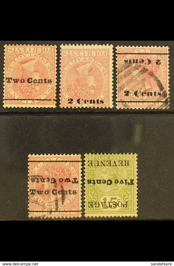 1888-1890 SURCHARGE ERRORS With 2c On 4c Rose Surcharge Inverted (SG 209a And 211a) Mint; 2c On 4c Rose Surcharge Double - Ceylon (...-1947)