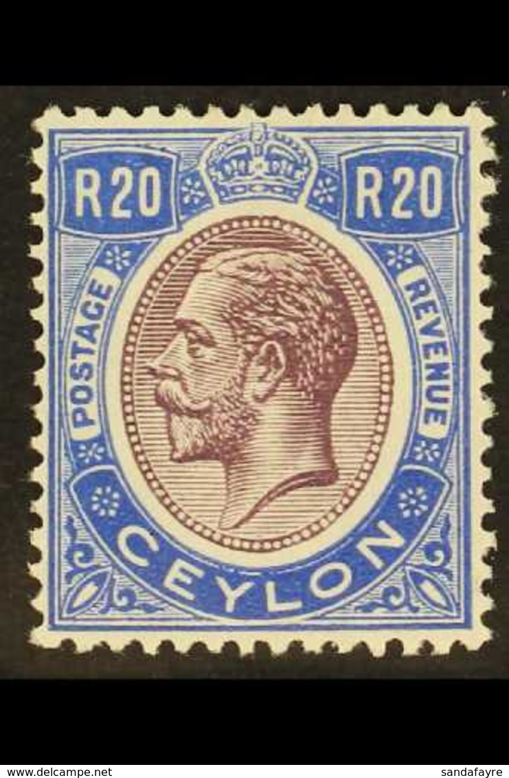 1927 20r Dull Purple And Blue, SG 367, Never Hinged Mint. Superb! For More Images, Please Visit Http://www.sandafayre.co - Ceylon (...-1947)