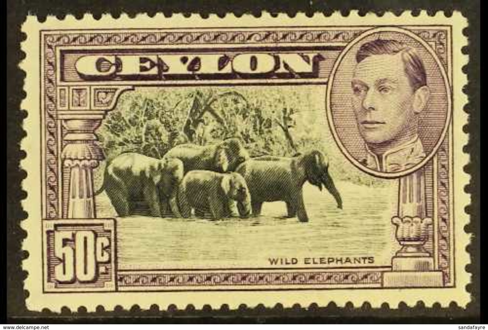 1938-49 50c Black And Mauve, Perf 13 X 11½, SG 394, Fine Mint. For More Images, Please Visit Http://www.sandafayre.com/i - Ceylon (...-1947)