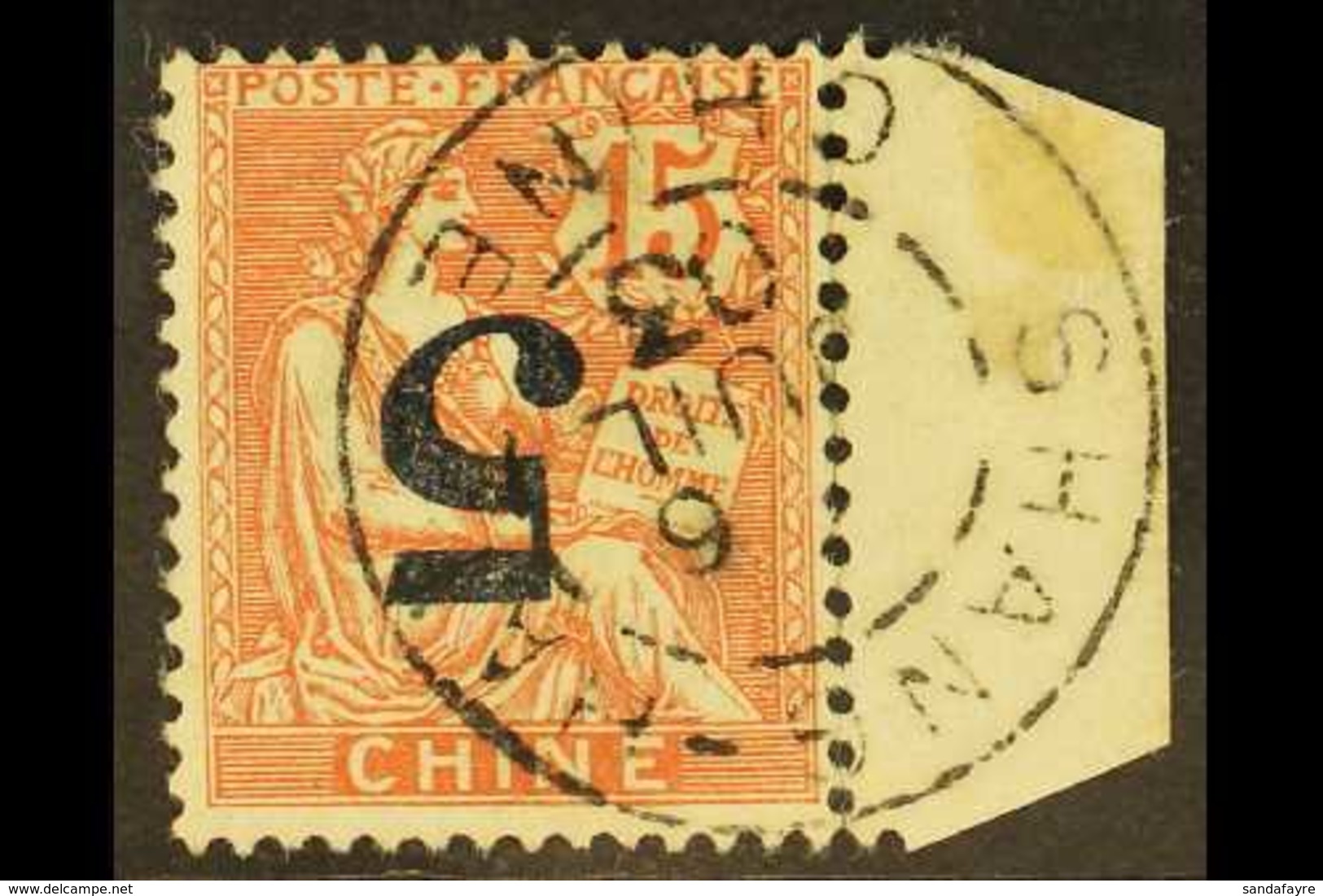 FRENCH OFFICES 1903 5c On 15c Pale Red Provisional For Shanghai, Variety "surch Inverted", SG 34a, Fine Marginal Used. F - Sonstige & Ohne Zuordnung