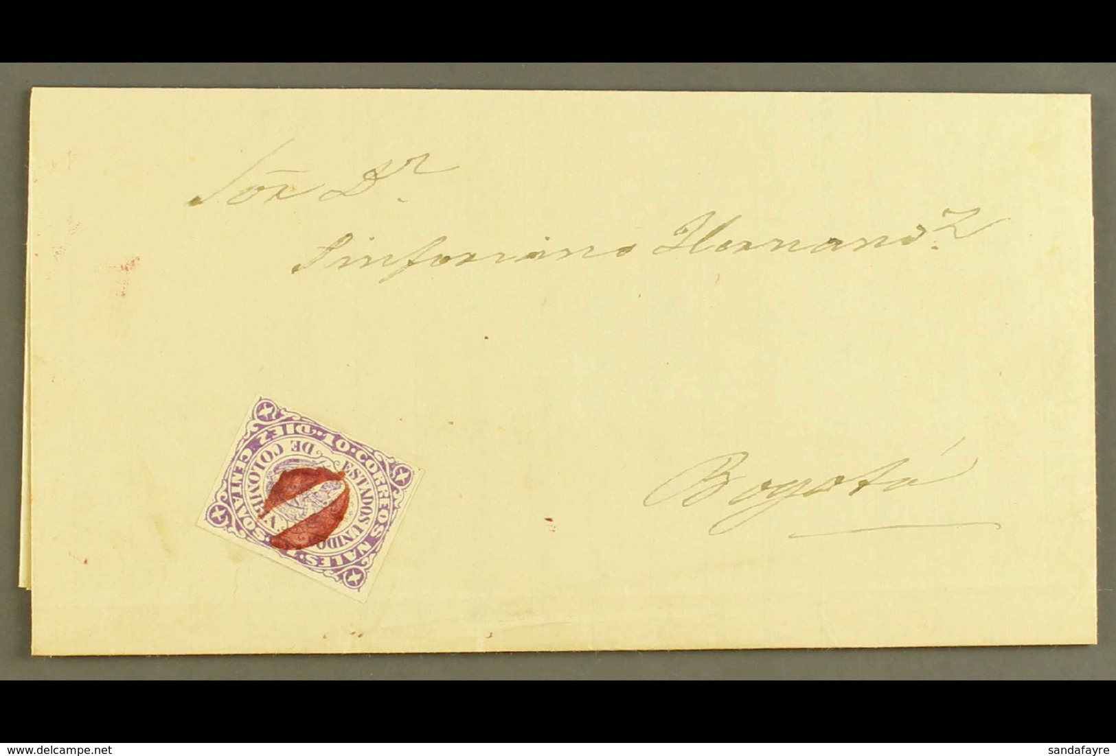 1870 (26 SEP) ENTIRE LETTER From Medellin To Bogota Bearing 1868 10c Violet Type I, Scott 54a, With Neat Centrally Place - Kolumbien