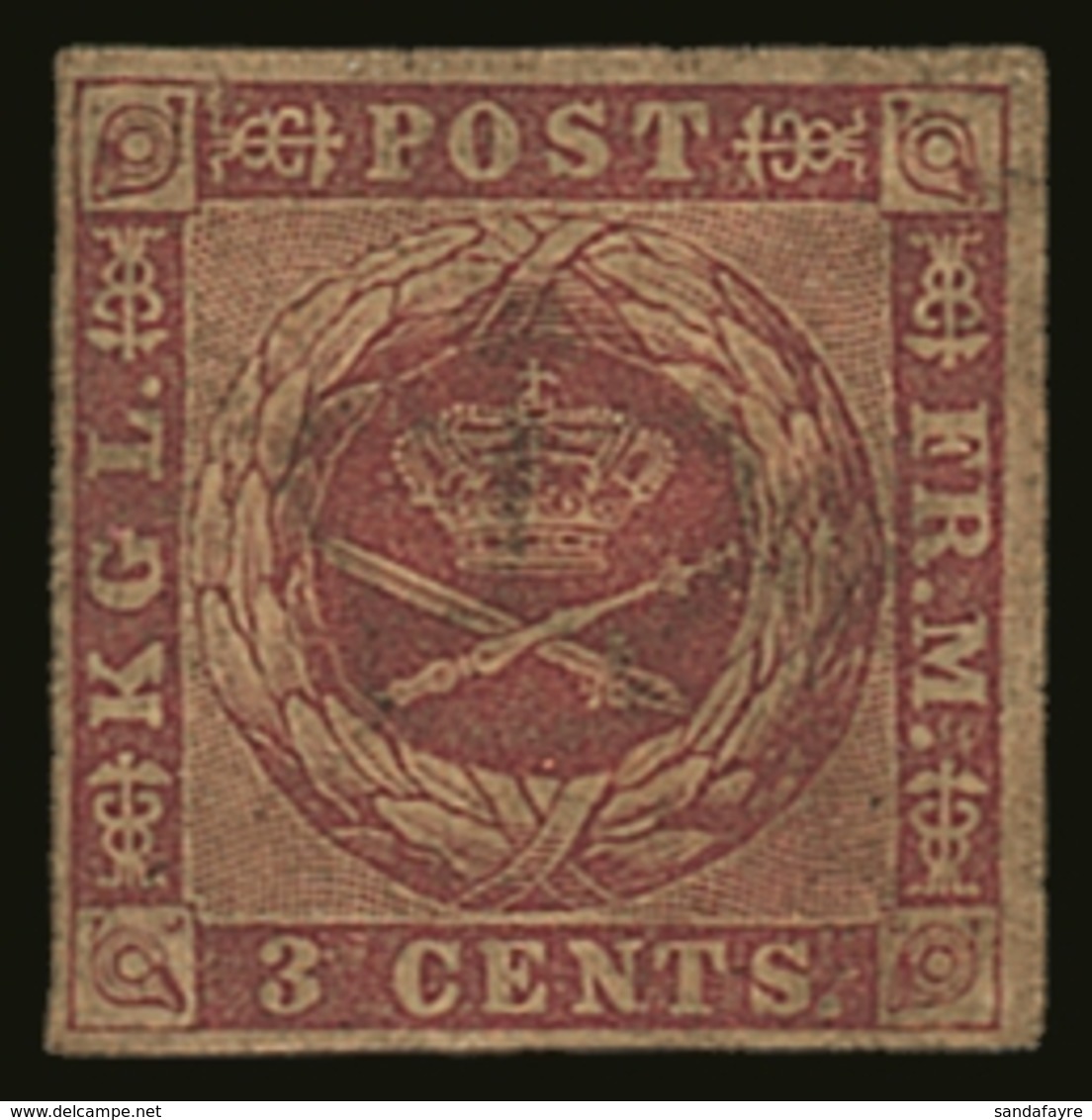 1855 3c Deep Brownish Crimson With Deep Brown Gum, SG 3 (Facit 1c), Never Hinged Mint. Scarce In This Condition. For Mor - Danish West Indies