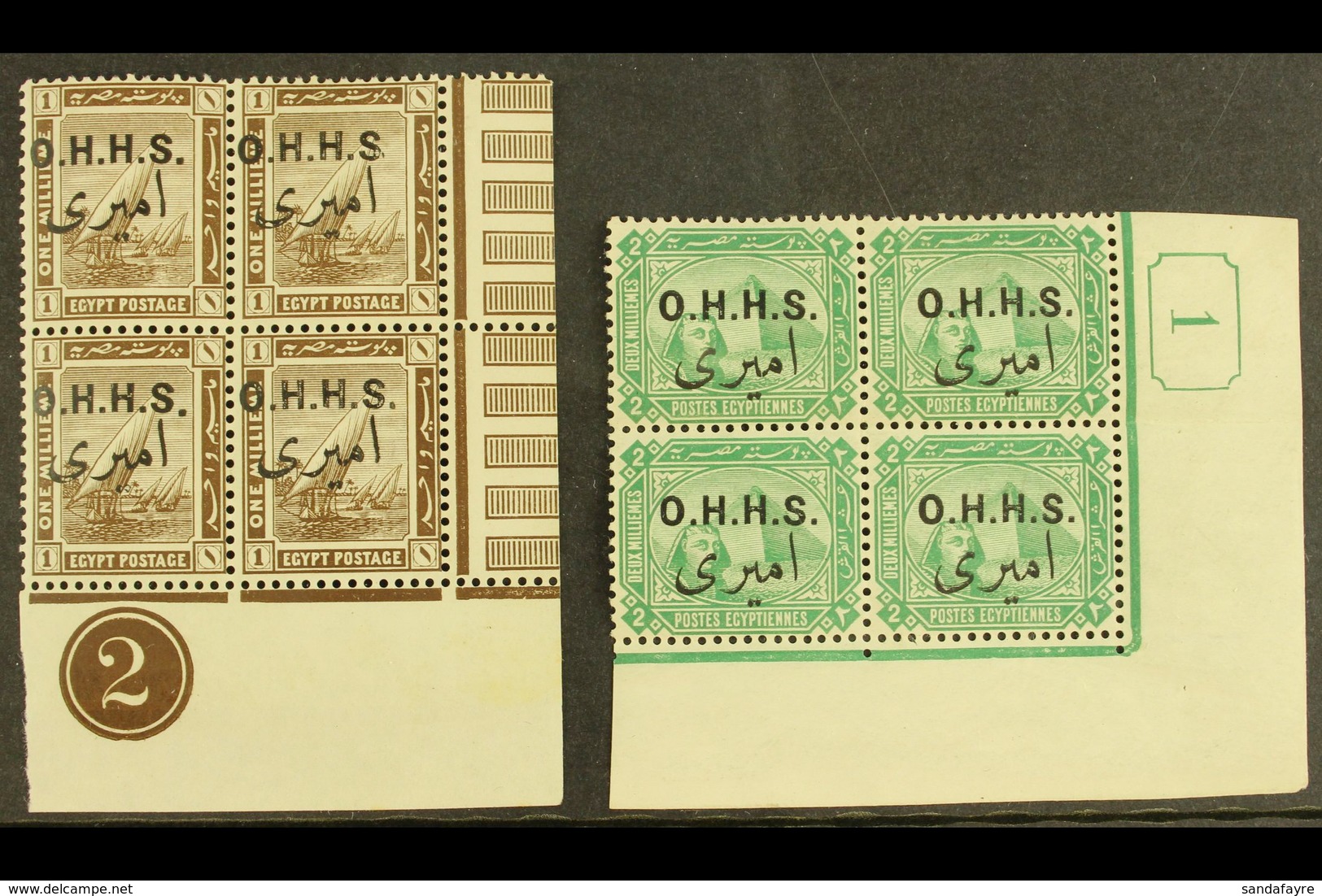 OFFICIALS 1914-14 1m Sepia & 2m Control Blocks Of 4, SG O83/4, Very Fine Mint, Both Hinged On One Stamp In The Block Onl - Other & Unclassified