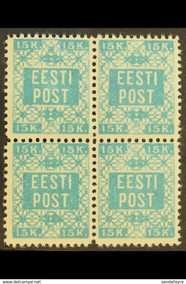 1918 15k Blue Perf 11½ (Michel 2 A, SG 2a), Fine Never Hinged Mint BLOCK Of 4, Fresh & Very Rare. (4 Stamps) For More Im - Estland