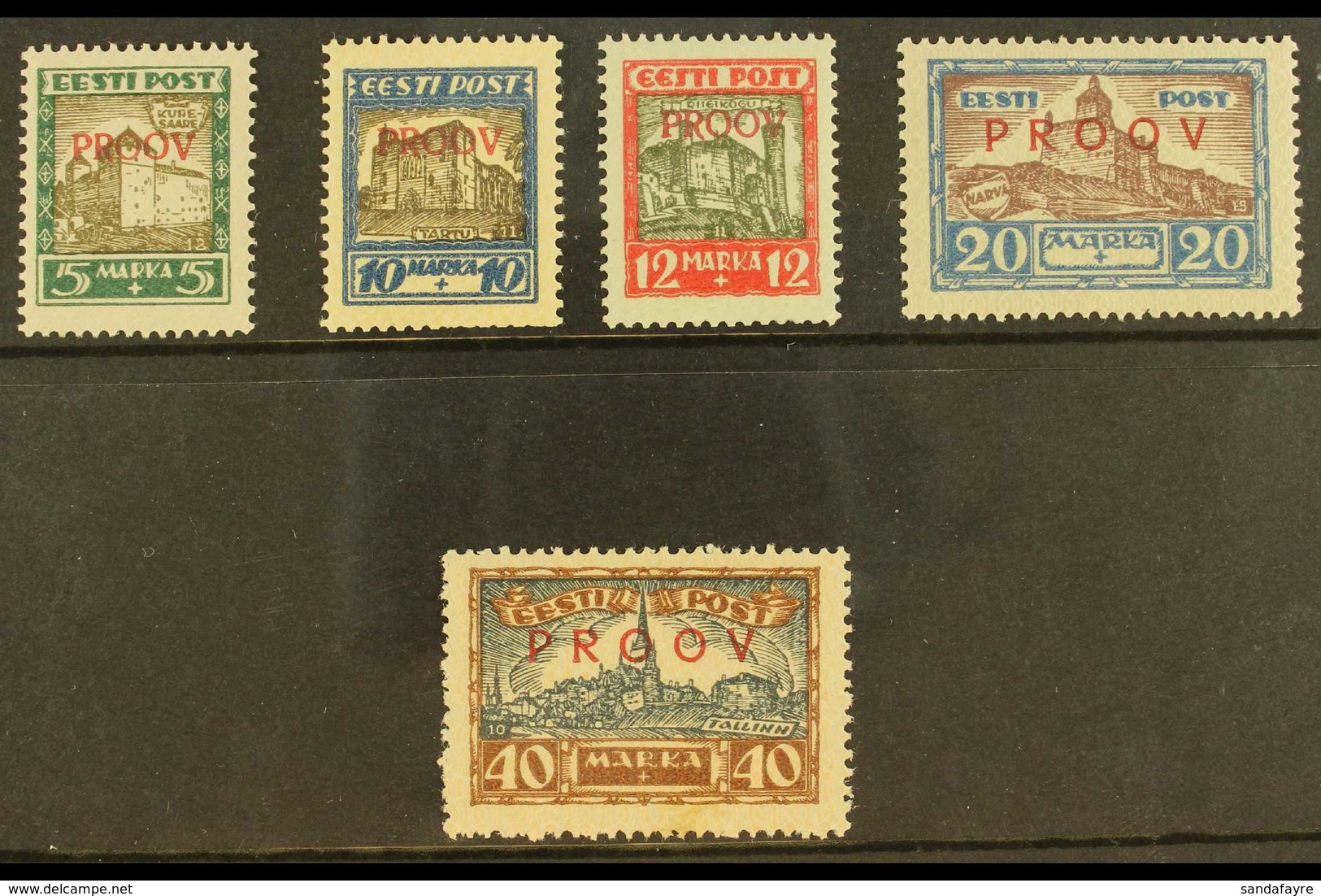 1927 Liberation Fund - Views On Vertically Laid Paper Complete Set With "PROOV" (proof) Overprints (Michel 63/67, SG 62/ - Estland