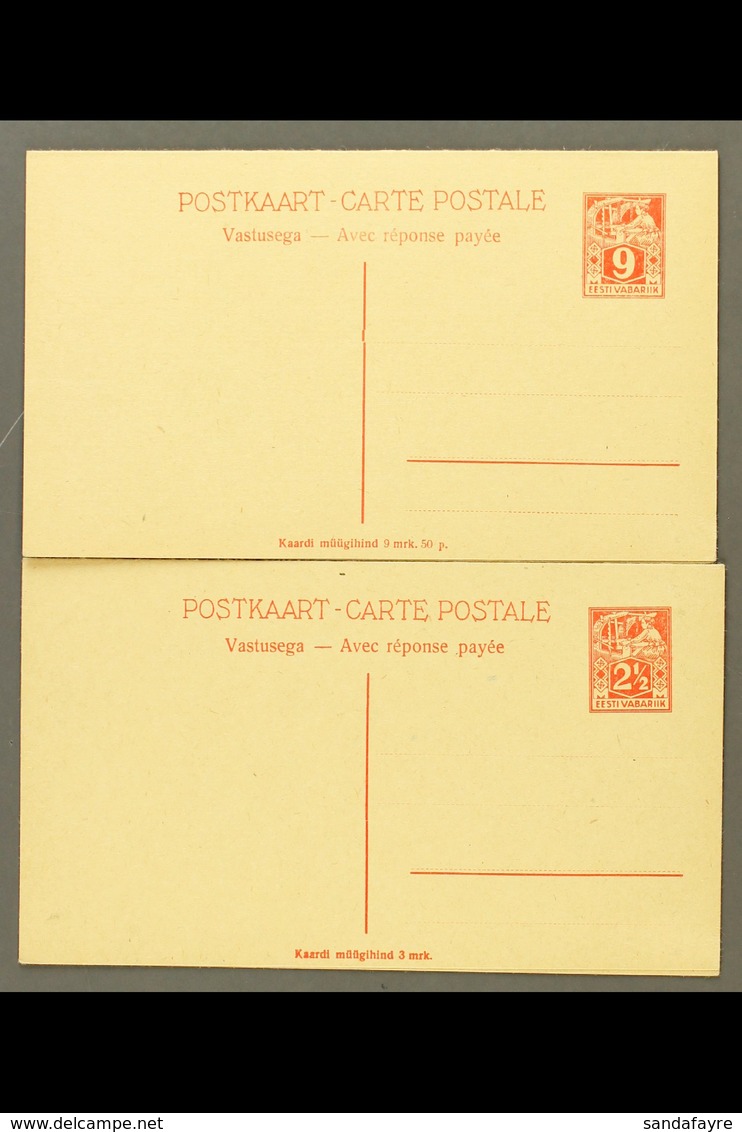 POSTAL STATIONERY 1923 2½m+2½m And 9m+9m Complete Reply Postcards, Michel P 3/4, Fine Unused. (2 Cards) For More Images, - Estland