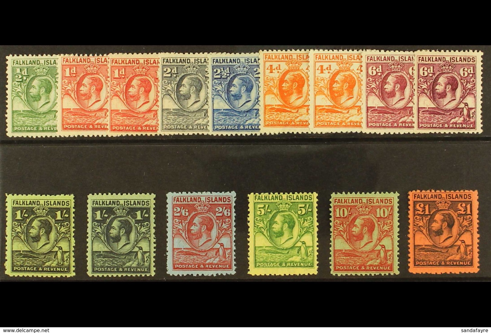 1929-37 Whale And Penguins Set Complete With The Additional 1d, 4d, 6d & 1s Line Perfs, SG 116/126, Very Fine Mint (15 S - Falkland