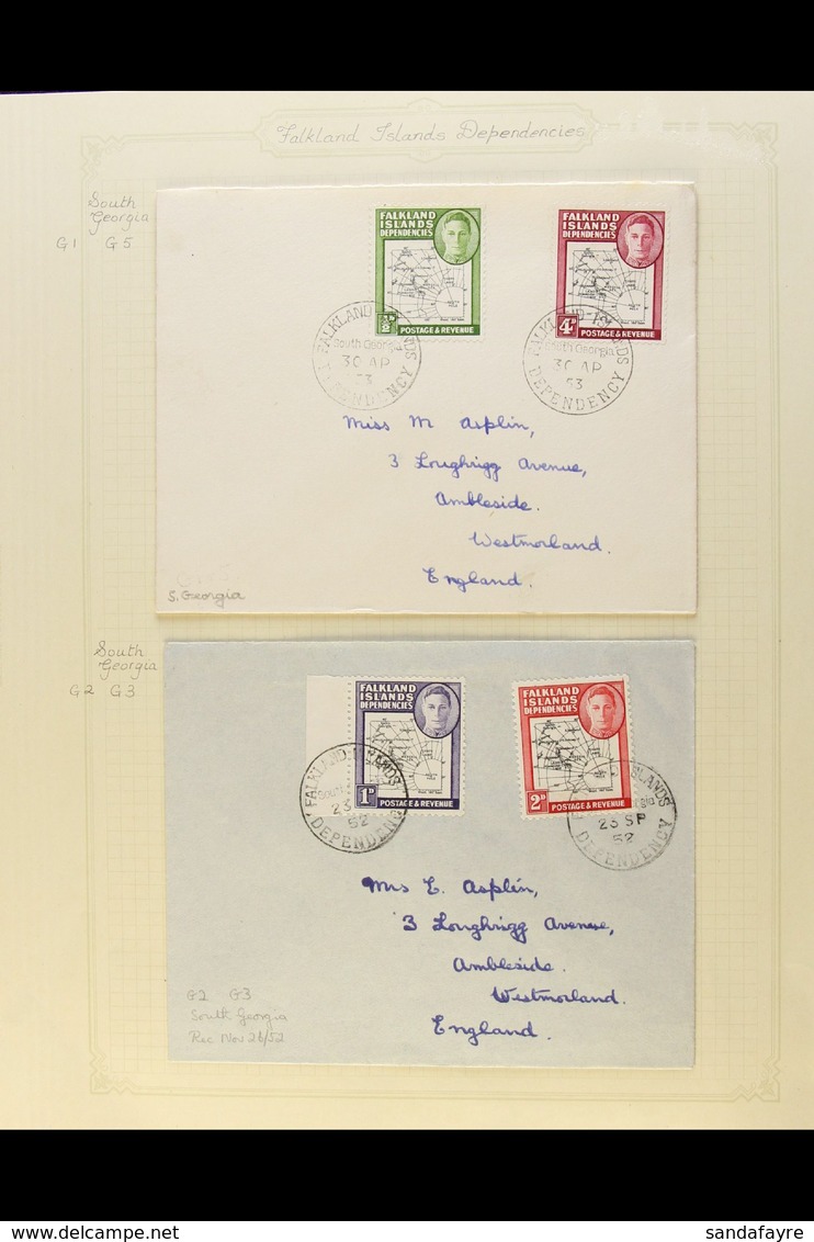 1952 - 53 COVERS Selection Of 6 Covers To UK (no Back Flaps) Franked With A Complete Set Of Coarse Map Issue, SG G1/8. ( - Falklandinseln