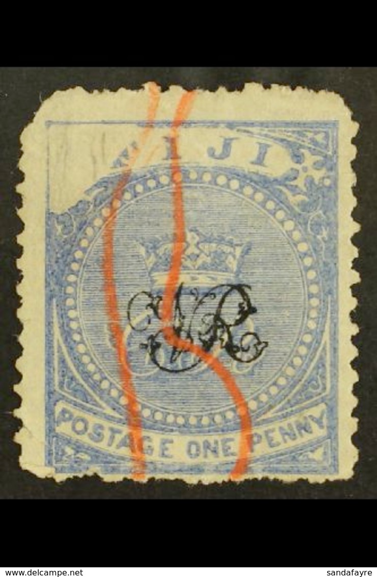 1877 1d Blue On Laid Paper With VOID CORNER, SG 31b, Used With Red Crayon Cancel, Perf Faults. A Strong Example Of This  - Fidschi-Inseln (...-1970)