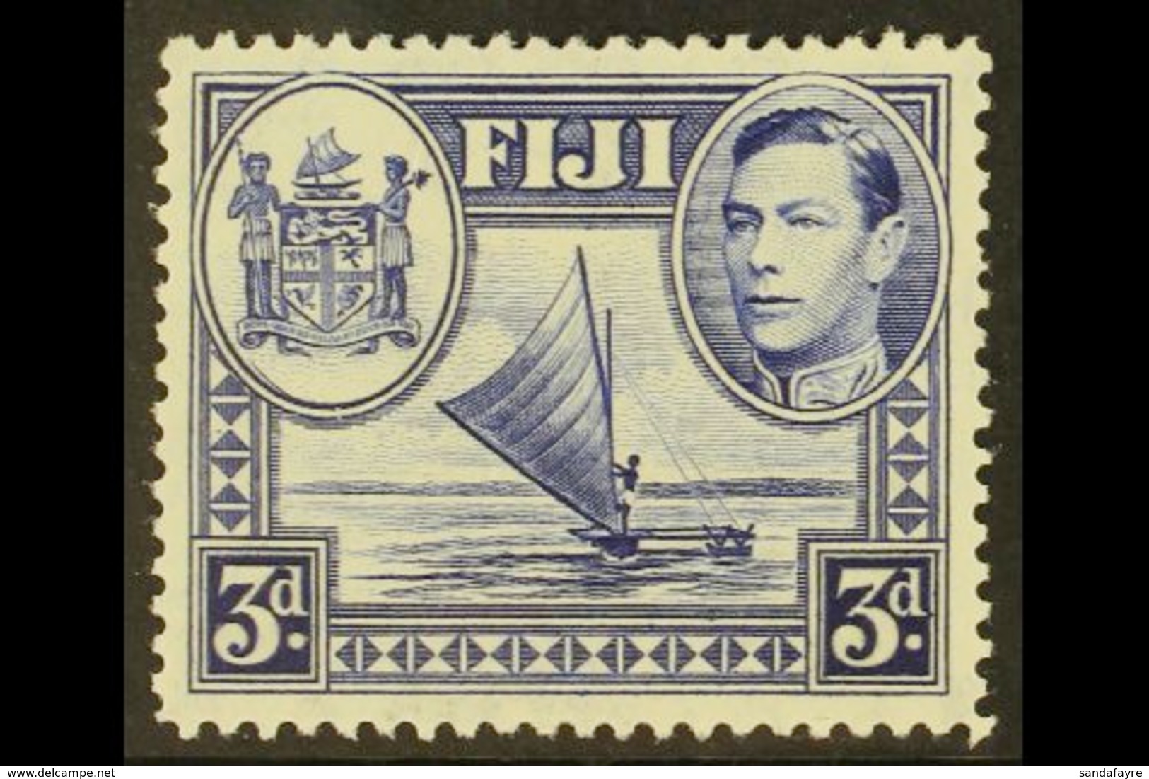 1938 3d Blue With Variety SPUR ON ARMS MEDALLION, SG 257a, Very Fine Mint. Scarce. For More Images, Please Visit Http:// - Fidschi-Inseln (...-1970)