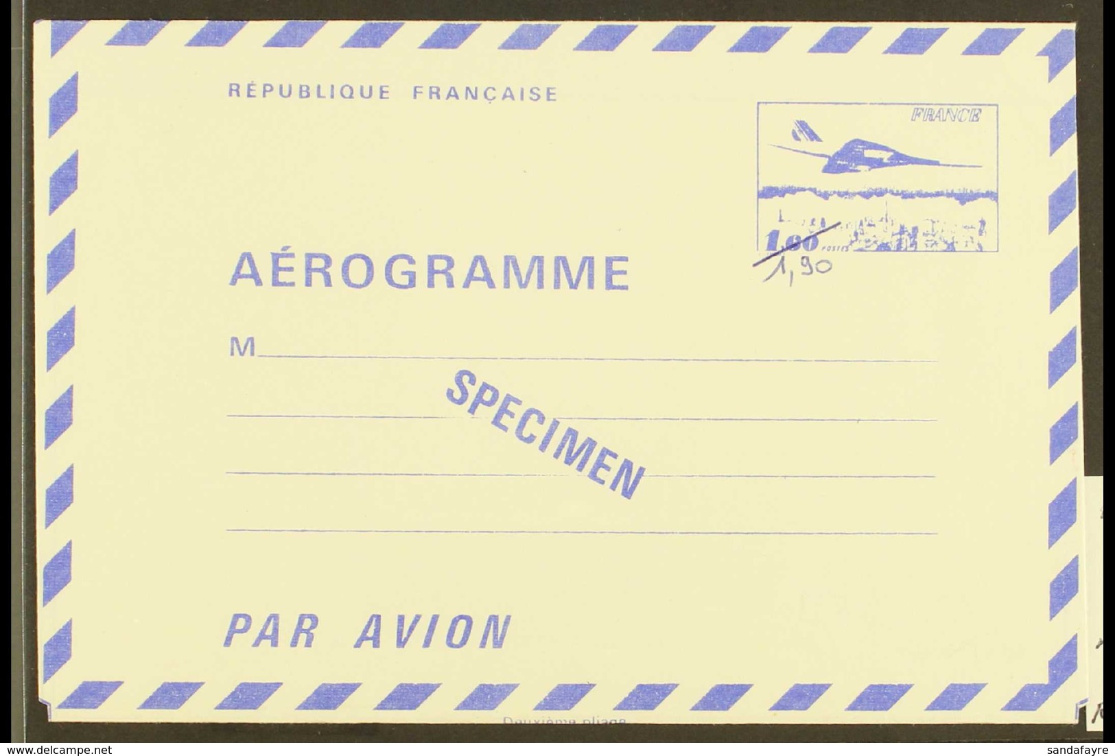 1978 "1.90" On 1.60f Concorde Manuscript Surcharge SPECIMEN Aerogramme Special Printing For Cours D'Instruction (post Of - Sonstige & Ohne Zuordnung