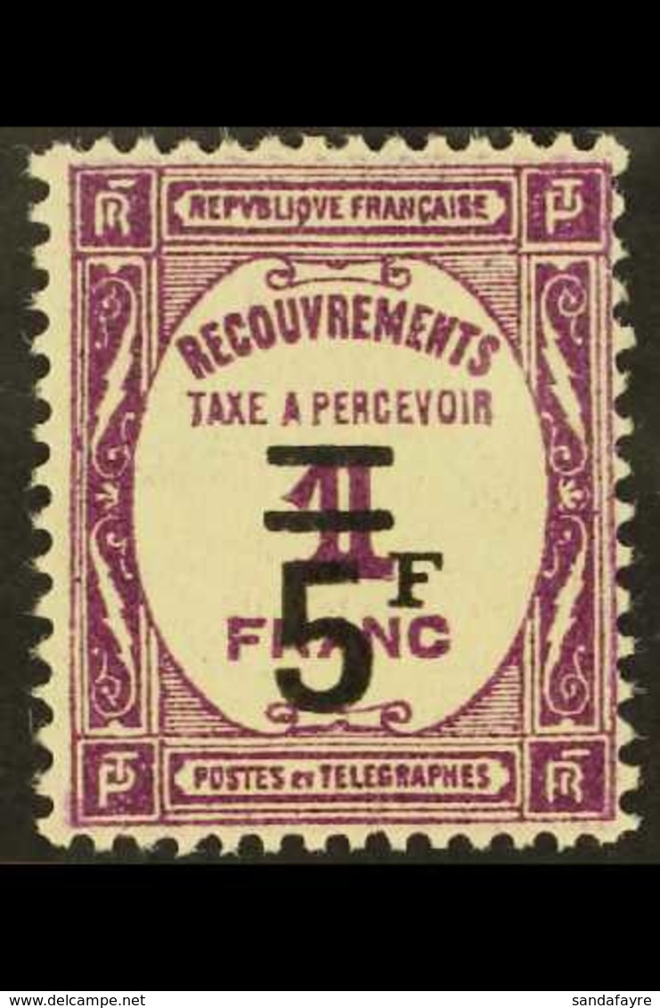 POSTAGE DUE 1929-31 5f On 1f Purple Surcharge (SG D472, Yvert 65), Never Hinged Mint, Fresh. For More Images, Please Vis - Sonstige & Ohne Zuordnung