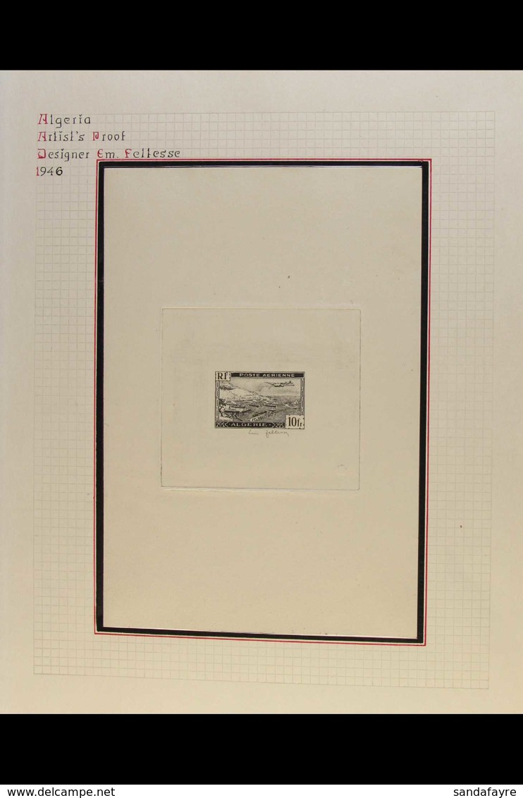 ALGERIA IMPERF SUNKEN DIE PROOF For The 1946 10fr Air "Potez 56 Over Algiers", As Yvert 2 Or SG 255, But Printed In Blac - Sonstige & Ohne Zuordnung