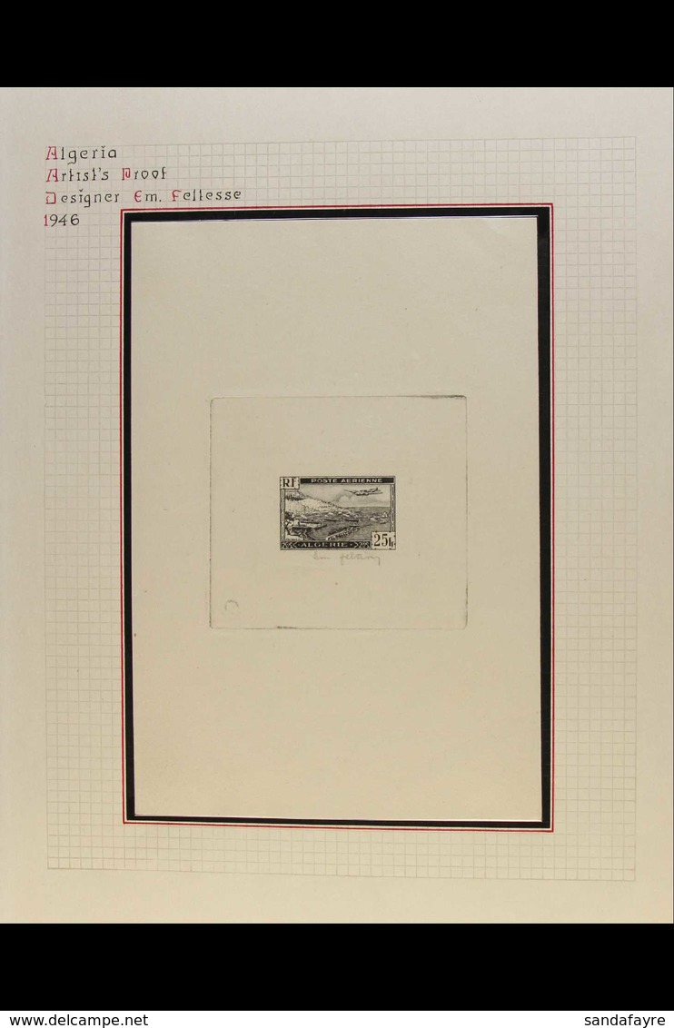 ALGERIA IMPERF SUNKEN DIE PROOF For The 1946 25fr Air "Potez 56 Over Algiers", As Yvert 5 Or SG 258, But Printed In Blac - Sonstige & Ohne Zuordnung