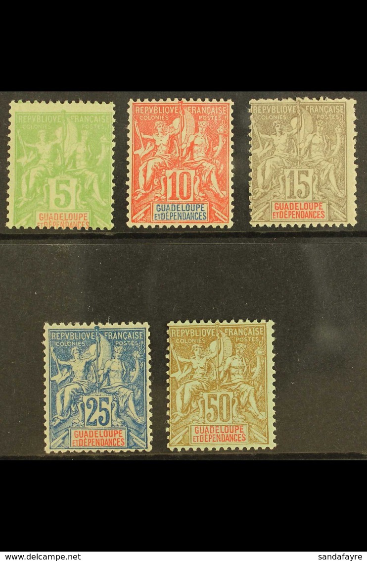GUADELOUPE 1900-01 Tablets Complete Set (Yvert 40/44, SG 48/52), Fine Mint, Very Fresh. (5 Stamps) For More Images, Plea - Sonstige & Ohne Zuordnung
