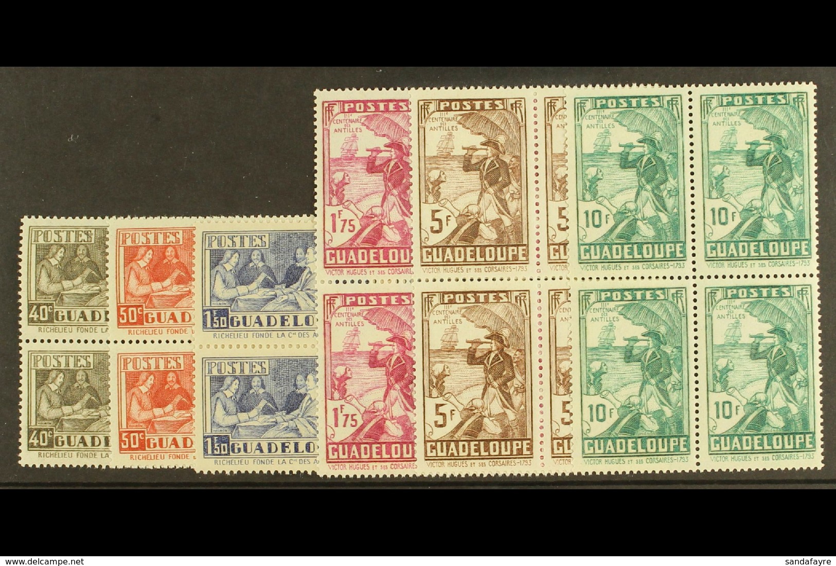 GUADELOUPE 1935 300th Anniversary Set Complete, Yv 127/132 In Superb Mint Blocks Of 4 (3 Nh, 1 Og) (24 Stamps) For More  - Sonstige & Ohne Zuordnung